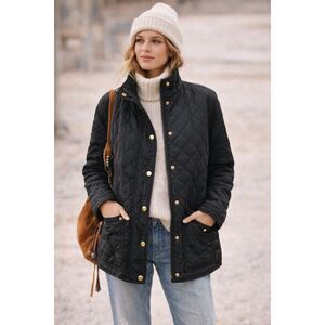 SAVILE ROW CO London Black Quilted Barn Jacket Gold Snaps Lightweight fits S